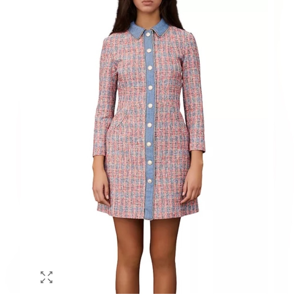 Maje Chic Pink and Blue Tweed Dress